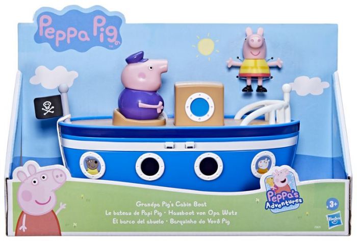 Peppa Gris Grandpa Pig's Cabin Boat - lekesett med Bestefar Gris' båt som kan åpnes og 2 figurer - 30 cm