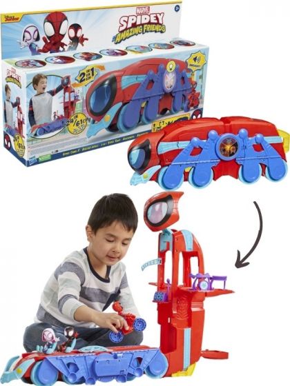 Spidey and his Amazing Friends Spider Crawl-R lekesett med lys og lyd - 2i1 hovedkvarter og kjøretøy - 60 cm
