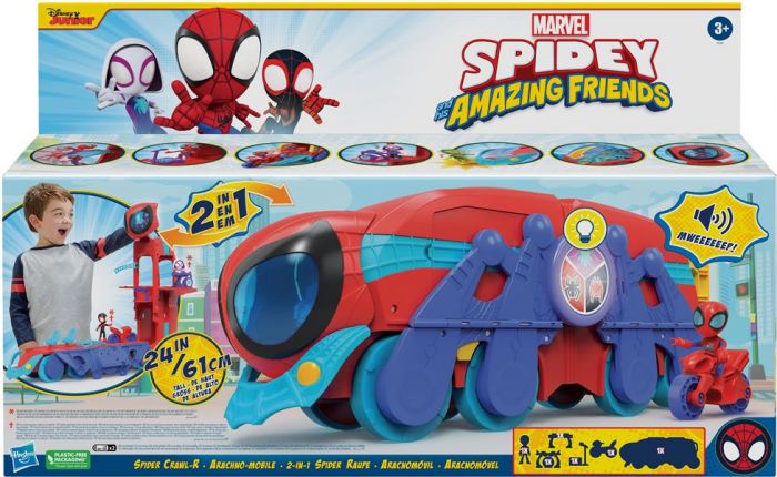 Spidey and his Amazing Friends Spider Crawl-R lekesett med lys og lyd - 2i1 hovedkvarter og kjøretøy - 60 cm
