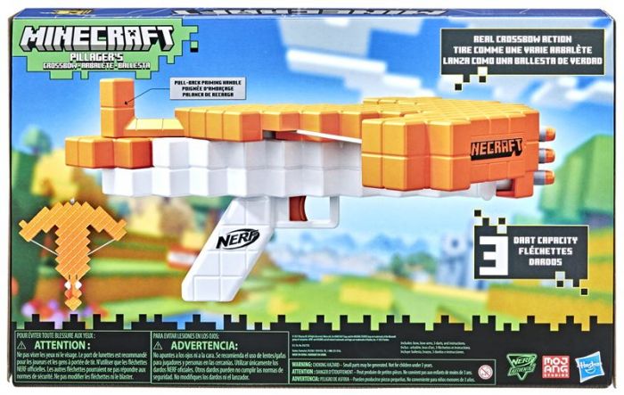 Nerf Minecraft Pillager's Crossbow - dartskytende armbrøst blaster - med 3 Nerf Elite darts