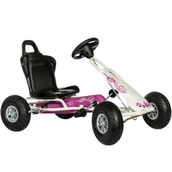 Ferbedo GoKart Air Runner pedalbil med justerbart sæde og håndbremse - pink og hvid