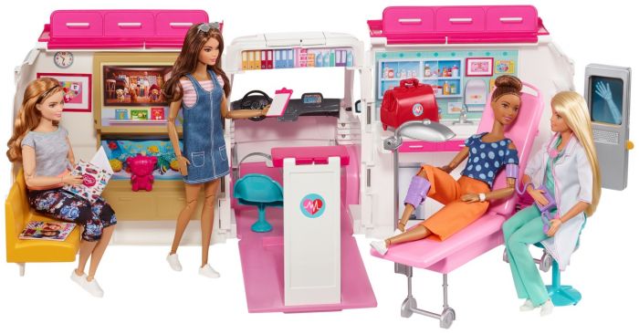 Barbie 2-i-1 ambulance og klinik - med lys og lyd