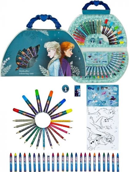 Disney Frozen tegnekoffert med fargeblyanter, fargestifter, klistremerker og mer - blå