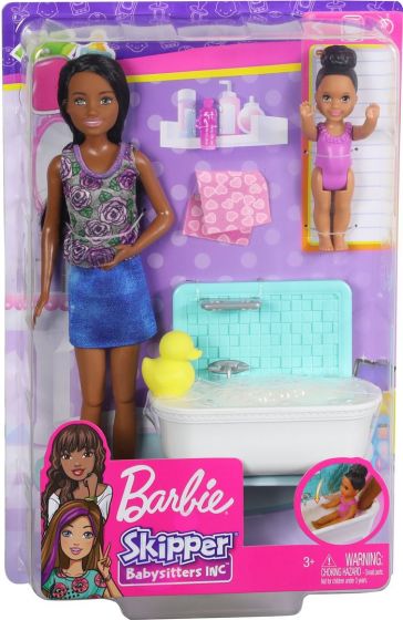 Barbie Skipper Babysitters Badetid lekesett - badekar og to dukker med mørkt hår