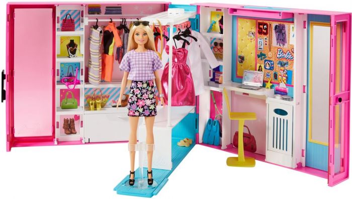 Barbie Fashionistas Dream Closet - garderobesett med dukke, klær og tilbehør - 60 cm