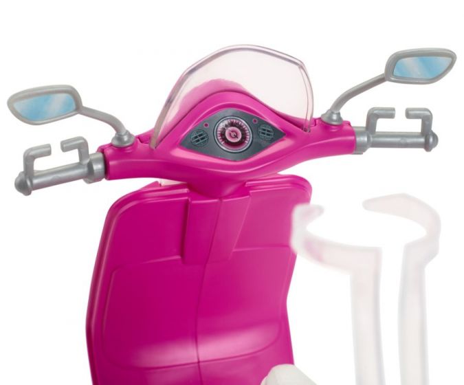 Barbie og  scooter - dukke med hjelm og rosa moped - 30 cm