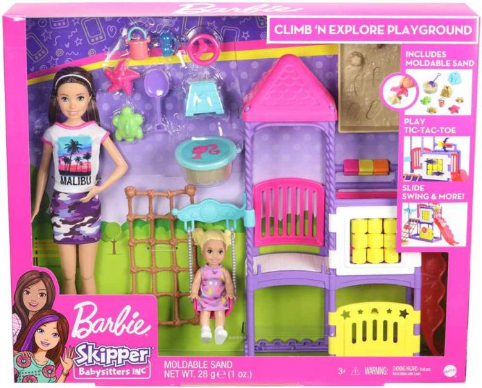 Barbie Skipper Babysitters - lekplats med dockor, rutschkana och sandlåda