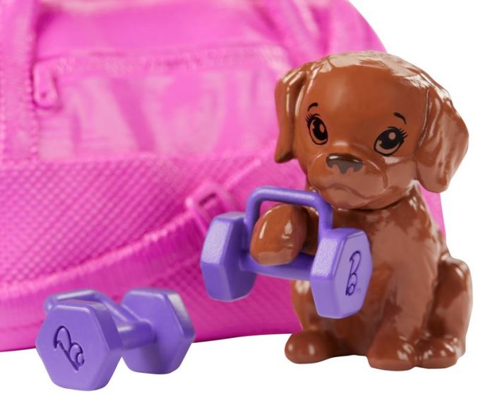 Barbie Wellness Fitness - rødhåret dukke med treningsutstyr og valp