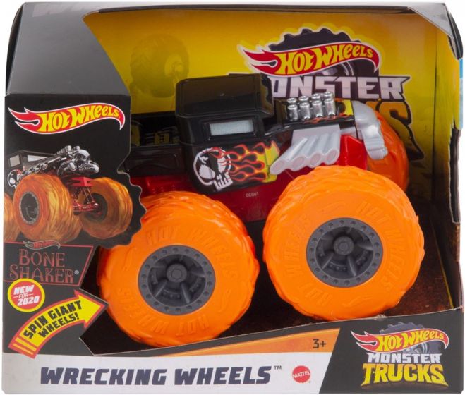 Hot Wheels Monster Trucks Wrecking Wheels Bone Shaker - kjøretøy med store hjul - 9,5 cm høy