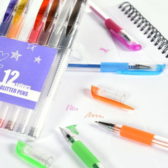 Glitterpenner - 12 forskjellige farger med glitter