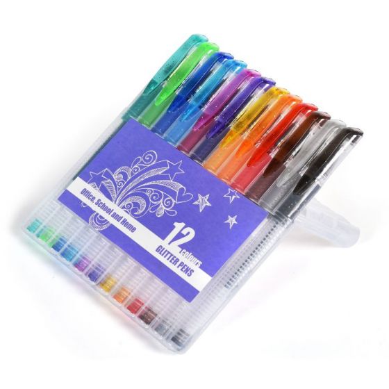 Glitterpenne - 12 forskellige farver med glitter
