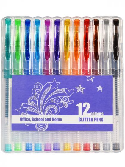 Glitterpennor - 12 olika färger med glitter