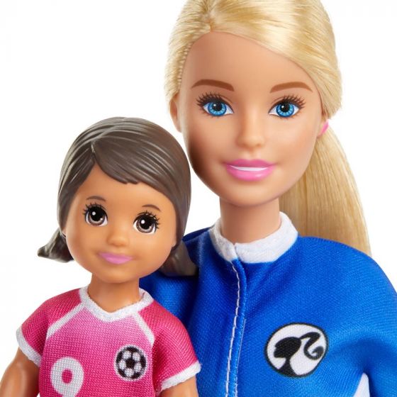 Barbie Fotballtrener - lekesett med liten og stor dukke