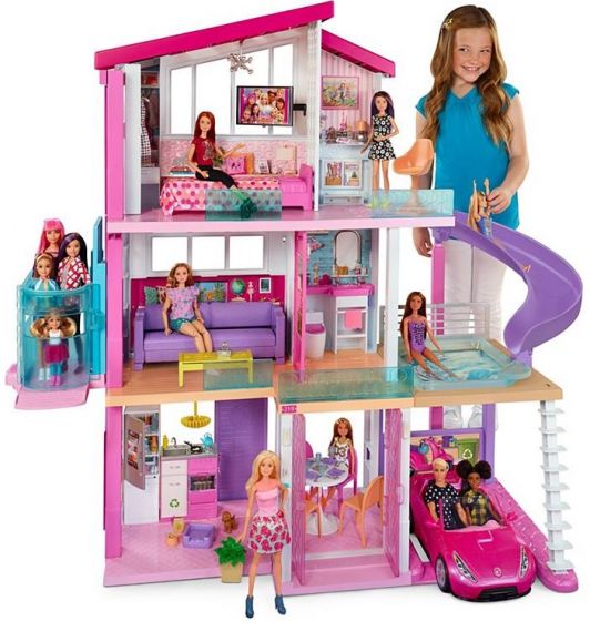 Barbie DreamHouse - dukkehus med 3 etasjer - sklie og heis - med lyd og lys