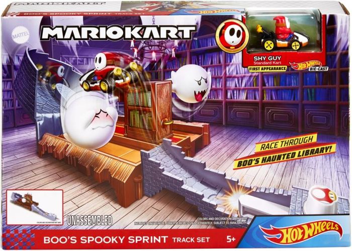 Hot Wheels Mario Kart Nemesis bilbanesett - Boo's Spooky Sprint med die-cast Shy Guy