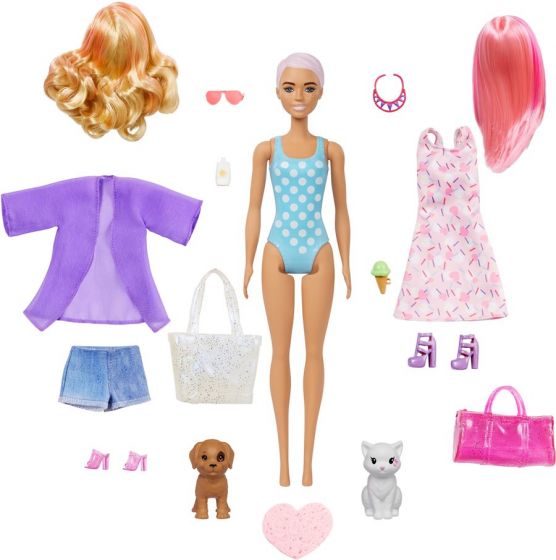 Barbie Color Reveal Beach to Party - 1 dukke, 2 kjæledyr, 25 overraskelser