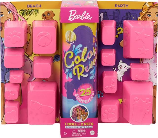 Barbie Color Reveal Beach to Party - 1 docka, 2 husdjur, 25 överraskningar
