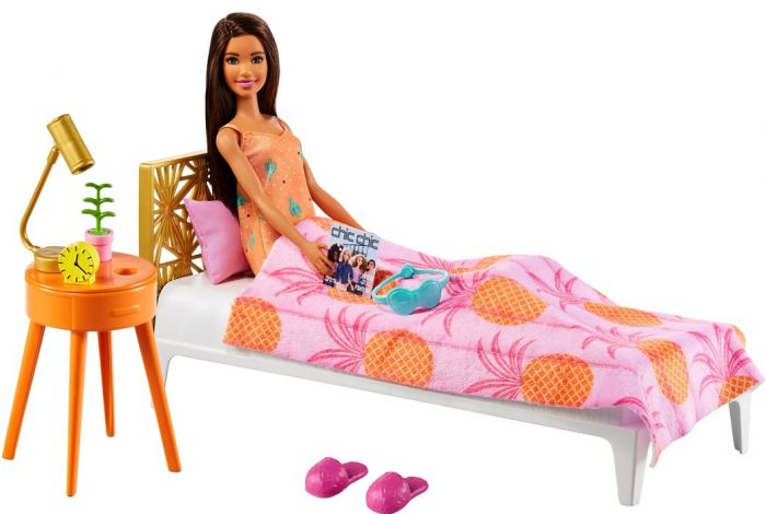 Barbie møbelsett - soverom - med dukke og møbler