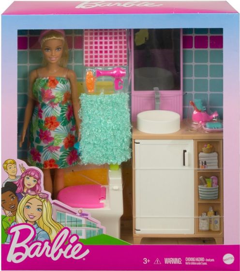 Barbie møbelsett - Baderom - med dukke og møbler 