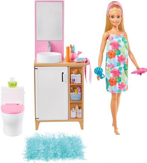 Barbie møbelsett - Baderom - med dukke og møbler 