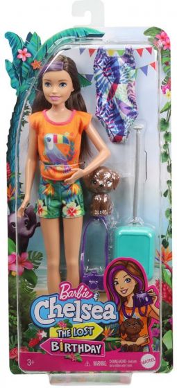 Barbie and Chelsea The Lost Birthday - Skipper-dukke med tropiske klær og brun valp