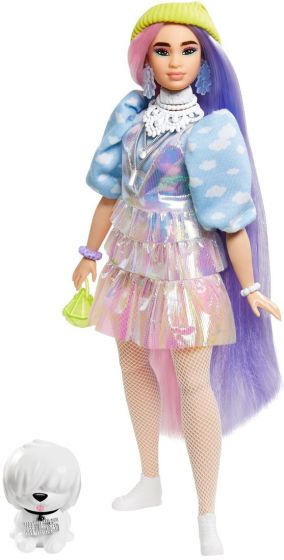 Barbie Extra dukke #2 med 15 tilbehør - med ekstra langt hår, glinsende kjole med store ermer og hund