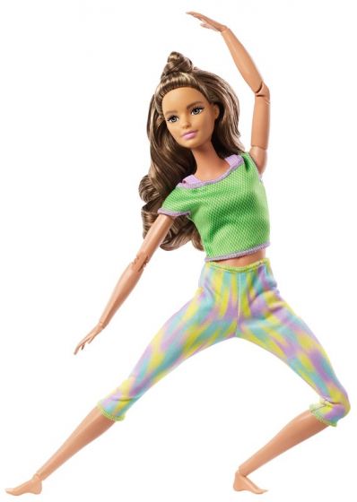 Barbie Made to Move - dukke med 22 fleksible ledd - brunette med fargerike yogabukser