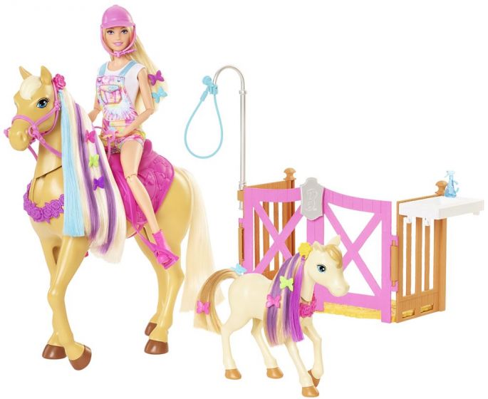 Barbie groom'n Care lekesett - med dukke og 2 hester - over 20 tilbehørsdeler 