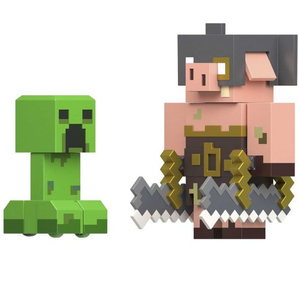 Minecraft Legends actionfigurer - Creeper og Piglin Bruiser - 8 cm høj