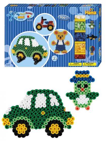 Hama Maxi nallebjörn och bil - förpackning med pärlor och pärlplattor - 900 Maxi pärlor