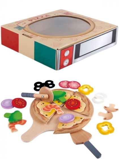 Hape Perfect Pizza lekesett i tre med mat og utstyr