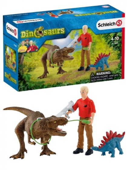 Schleich Dinosaur Tyrannosaurus Rex angrep - med figur, 2 dinosaurer og tilbehør
