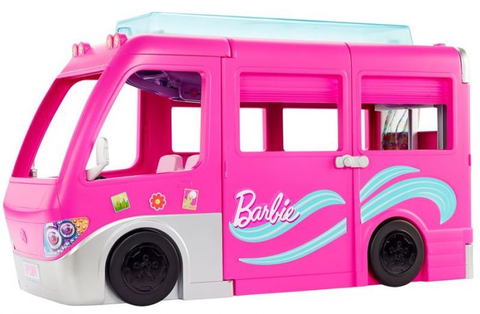Barbie Dream Camper lekesett - rosa lekebil med sklie og basseng - 7 lekeområder - 60 deler - 120 cm