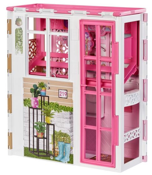Barbie Fold and Go 2-etagers dukkehus med 4 fuldt møblerede rum - tilbehør inkluderet - 76 cm