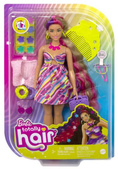 Barbie Totally Hair Doll - dukke med blomster-tema og 21 cm lang hår - 15 tilbehør