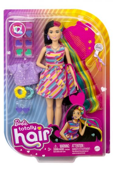 Barbie Totally Hair Doll - dukke med hjerte-tema og 21 cm lang hår - 15 tilbehør