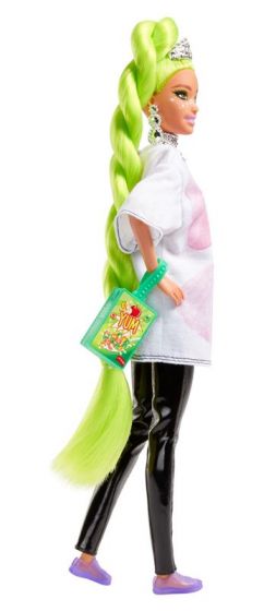 Barbie Extra dukke #11 med 15 tilbehør - neongrønt hår med oversized skjorte og fugl