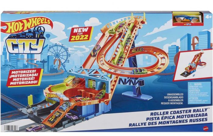 Hot Wheels City Roller Coaster Rally bilbana lekset med en leksaksbil