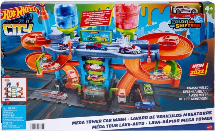 Hot Wheels City Mega Tower Car Wash lekesett med 1 color shifter lekebil inkludert