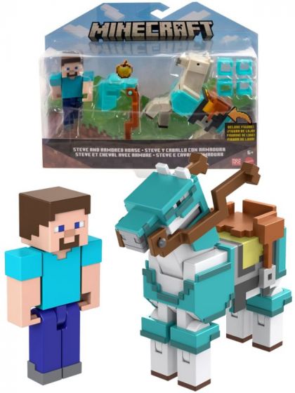 Minecraft Steve and Armored horse figursett - 2 figurer og tilbehør