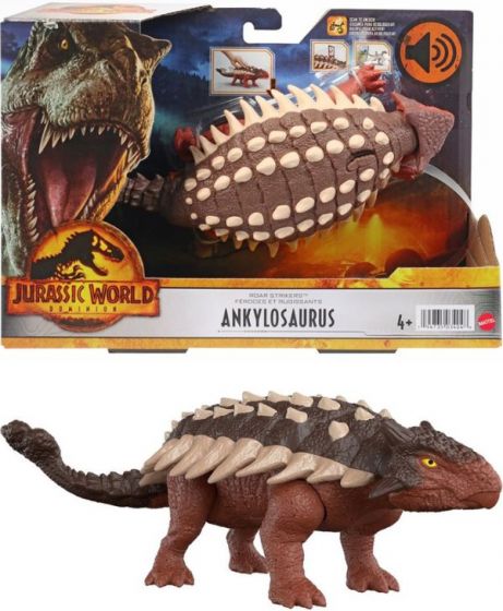 Jurassic World Dominion Roar Strikers Ankylosaurus - interaktiv dinosaur med lyd og bevegelse - 33 cm