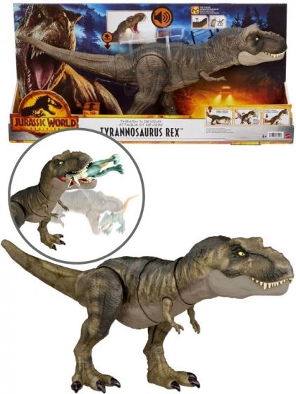 Jurassic World Dominion Thrash 'n Devour Tyrannosaurus Rex - stor interaktiv dinosaur - 53 cm