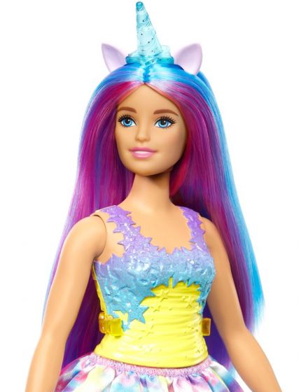 Barbie Dreamtopia curvy enhjørningedukke med blåt og lilla hår