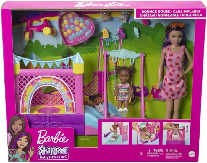 Barbie Skipper barnepige dukke med barn og tilbehør