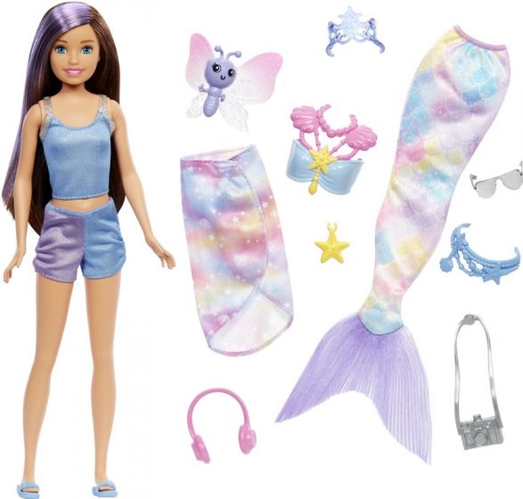 Barbie Mermaid Power Doll - Skipper dukke med avtagbar havfruehale, kjæledyr og tilbehør - 28 cm