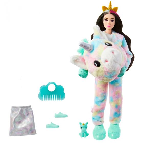 Barbie Cutie Reveal Dreamland fantasy Unicorn - docka med rosa och turkos enhörningsdräkt och husdjur - 10 överraskningar