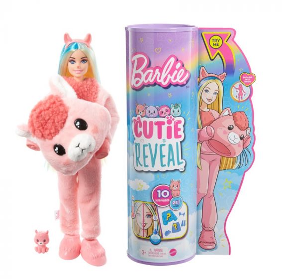 Barbie Cutie Reveal Dreamland fantasy Lama - docka med rosa och vit lamadräkt och husdjur - 10 överraskningar