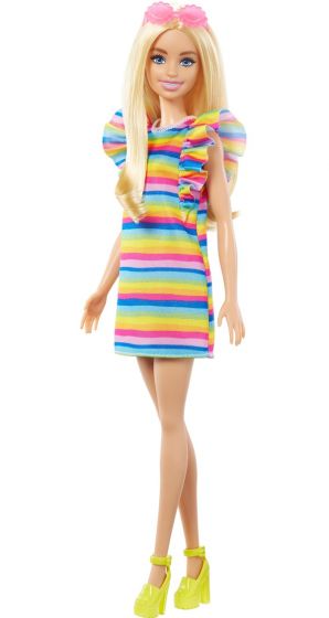 Barbie Fashionistas #197 blond dukke med regnbue-kjole og regulering