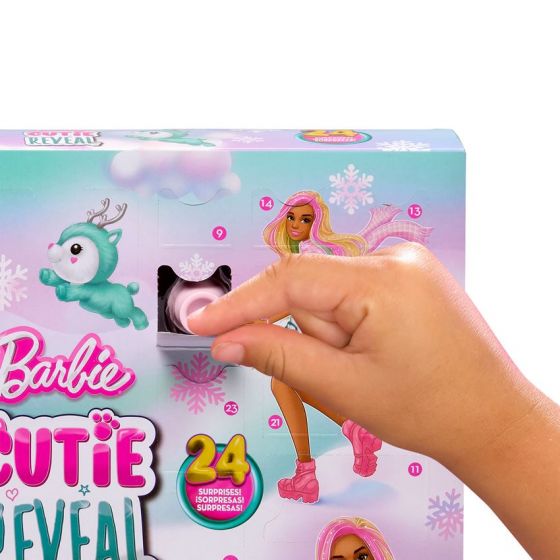 Barbie Cutie Reveal julekalender med dukke - 24 overraskelser