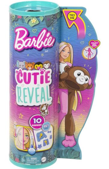 Barbie Cutie Reveal Jungle Series Monkey - docka med rosa och brun maskeraddräkt apa